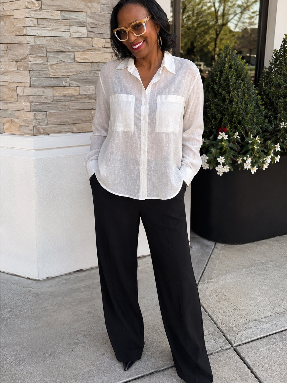 Rachel Zoe Sheer White Button-Down Shirt - Picture 3 of 7